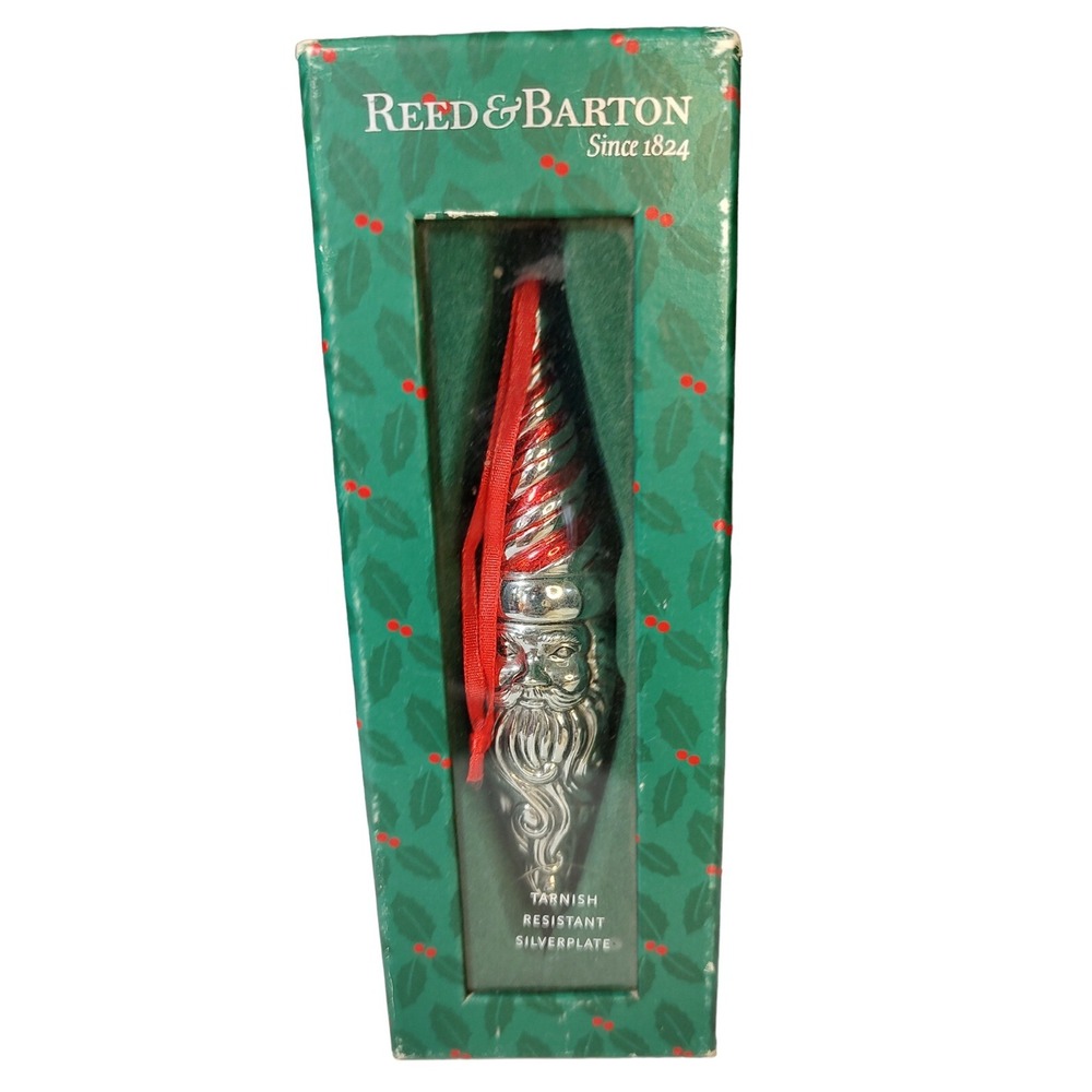Vintage Reed and Barton Ornament Silver Plated Santa Icicle‎ Frontgates with Box
